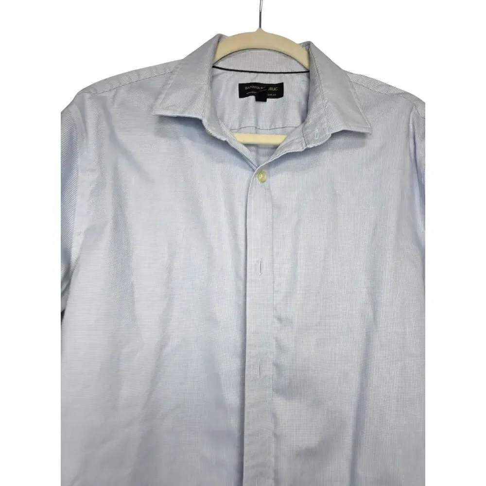 Banana Republic Shirt Mens Large L Blue Plaid Button Down Long Sleeve Non‎ Iron